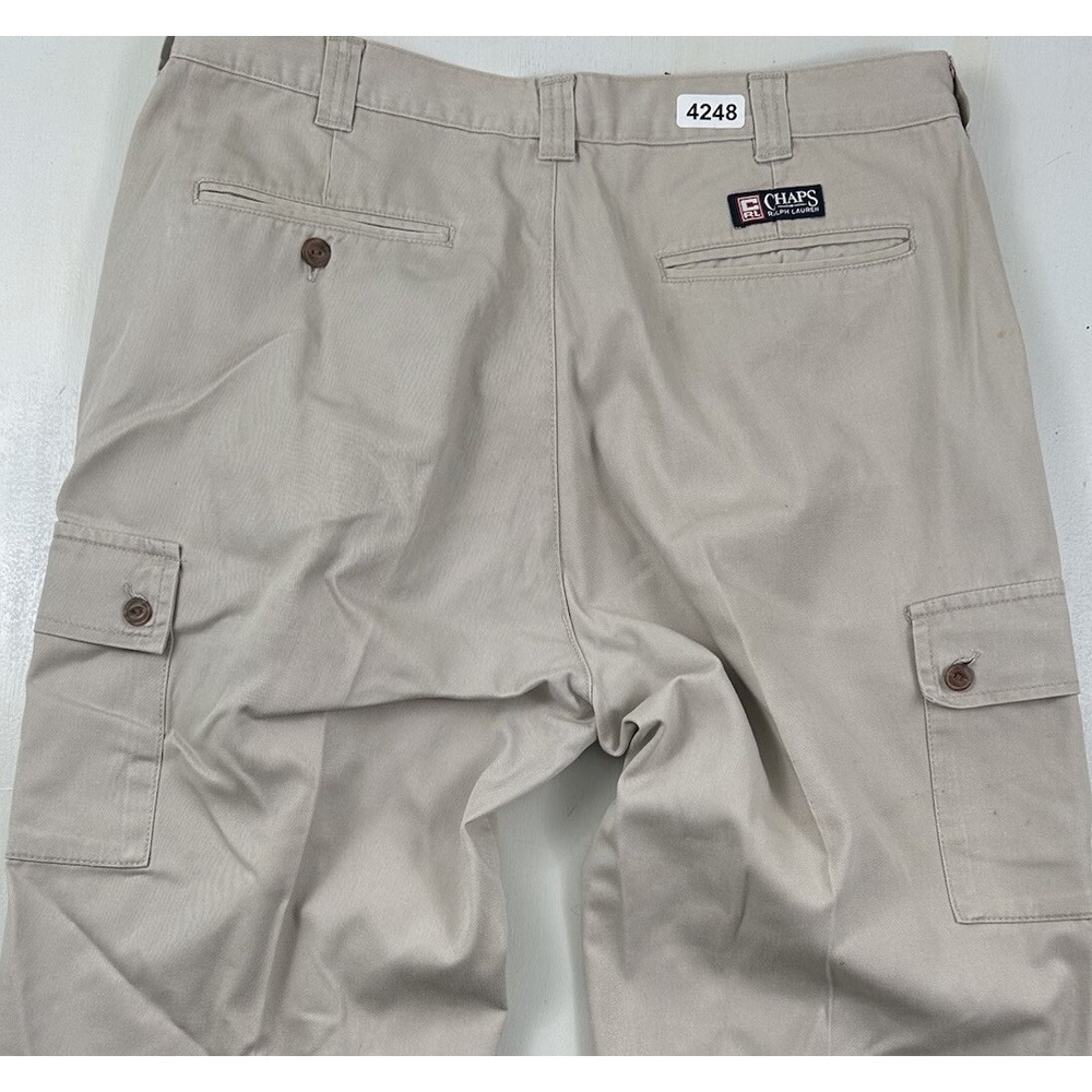 VTG Men's Chaps RALPH LAUREN Cargo Pants Actual 34x29 Pleated Baggy Khaki Loose